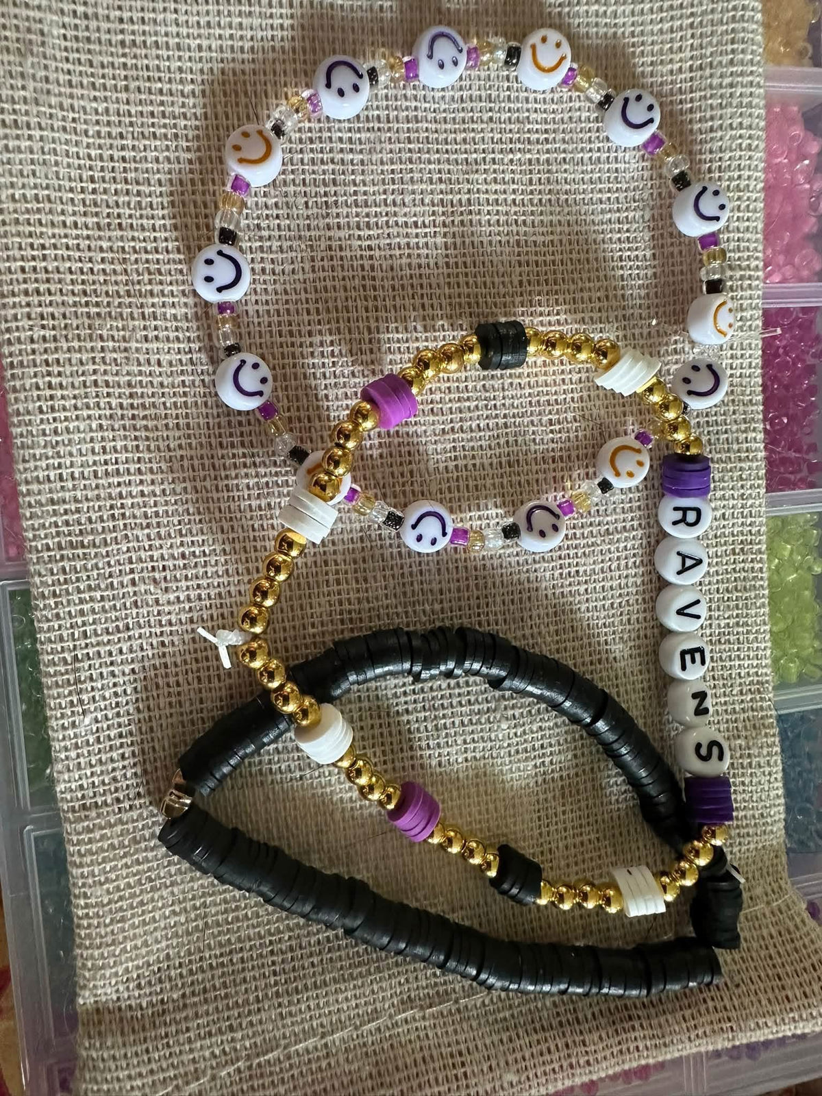 Baltimore ravens game day beaded bracelet set